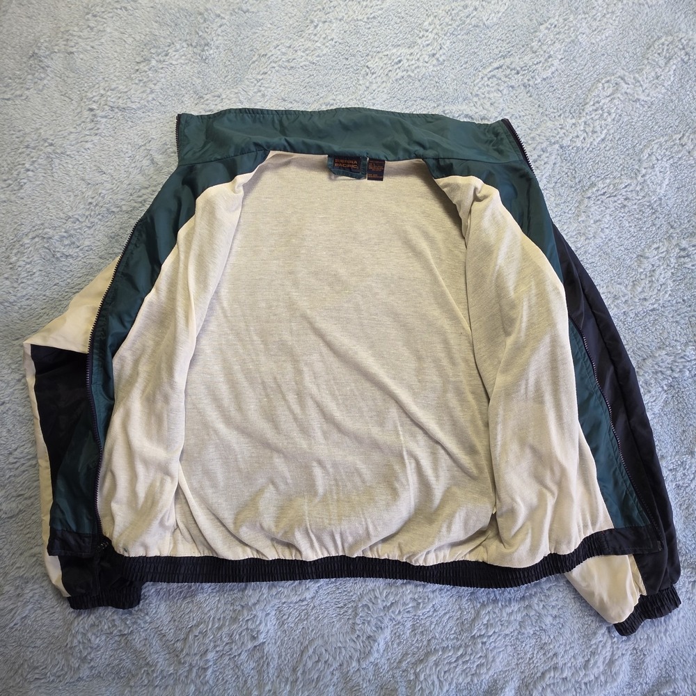 VTG y2k Sierra Pacific Striped Windbreaker Jacket Dark Green Navy Yellow White - Picture 10 of 11